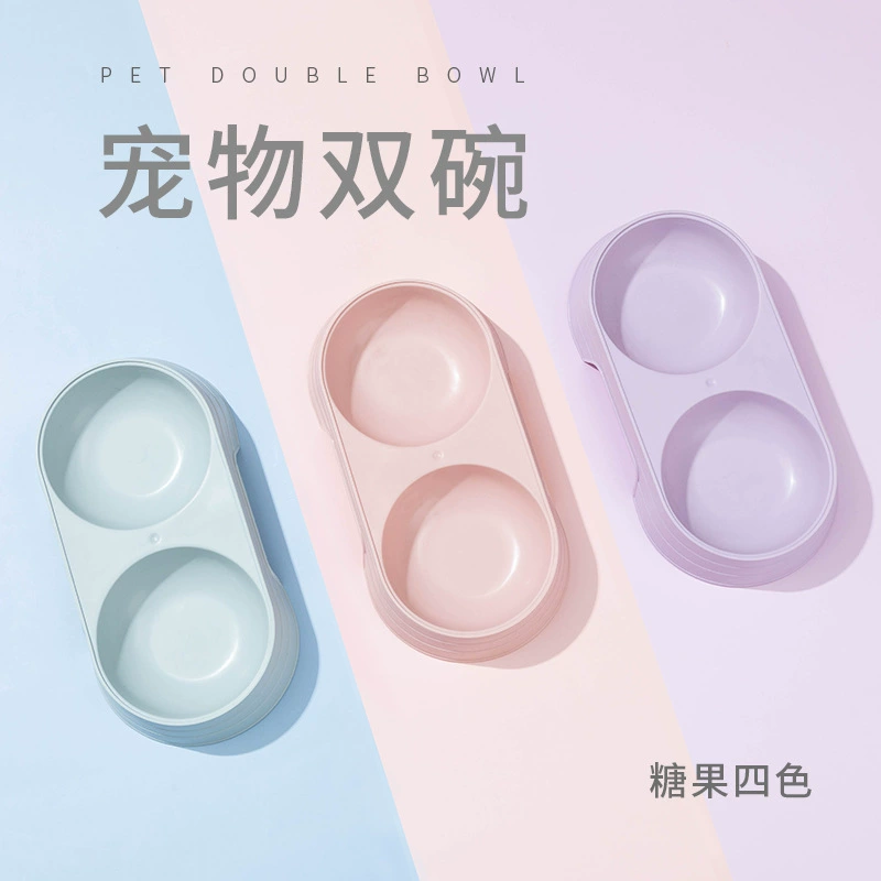 Простой стиль Конфеты Миска для собак Кошка Двойная миска Миска для воды Бассейн для еды Нескользящая Антидетонационная кормушка для питьевой воды Товары для кошек