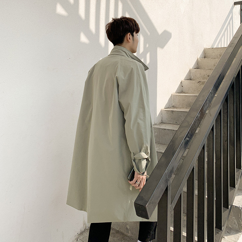 Gabardina de los hombres de media longitud de primavera y otoño estilo coreano de moda Ruan guapo ins collar de soporte suelto simple casual a prueba de viento más abrigo de tamaño image 7