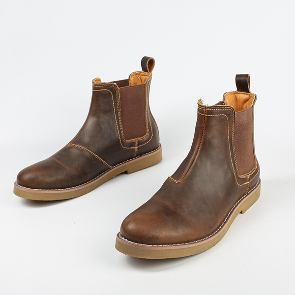 Men's Chelsea Boots British Style Mid-Top Casual Retro Motorcycle Boots Men's Warm Slip-On Leather Boots