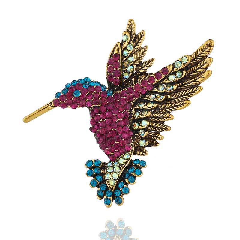 Comercio al por mayor de Europa y América transfronteriza nuevo diamante colibrí broche personalidad animal pin ramillete ropa de moda collar PIN para las mujeres