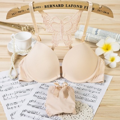 Ladies glossy butterfly beautiful back bra front button bra set girl sexy underwire push-up underwear