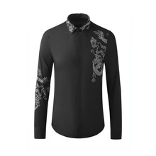 新款国潮中国风男式衬衫龙腾刺绣男衬衣长袖文艺修身批发一件代发