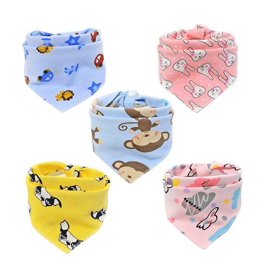 Color triangle Towel Double snap button cartoon animal baby saliva towel bib bib manufacturers supply wholesale
