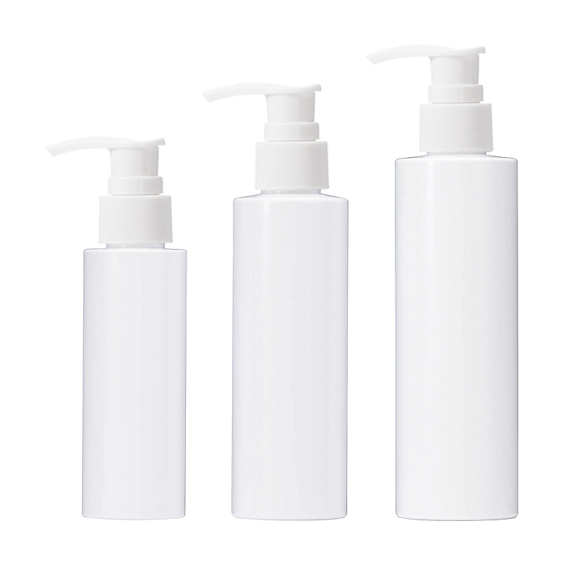 100mL botella de loción de hombro plano blanco botella de bomba de presión de plástico blanco 150-200ml botella de bomba de prensa Xumin embalaje