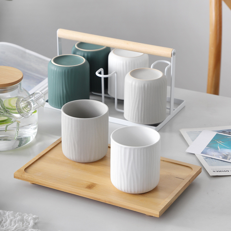 Taza de beber de cerámica traje hogar creativo sala de estar simple Nórdico Conjunto de agua taza 6 piezas traje con bandeja