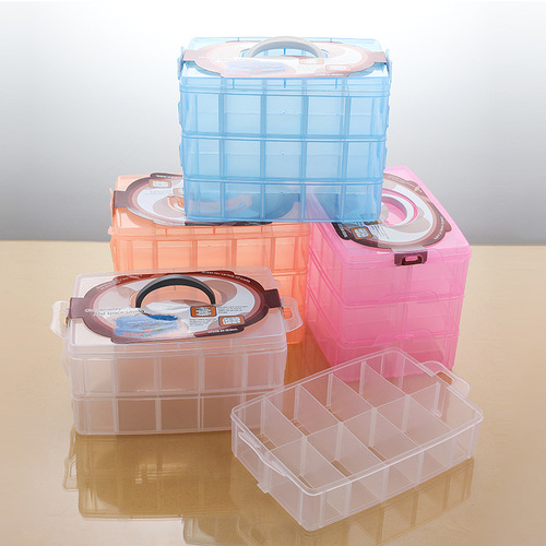 Large three-layer detachable multi-layer 30-compartment portable transparent plastic jewelry fishing gear medicine storage box makeup storage box