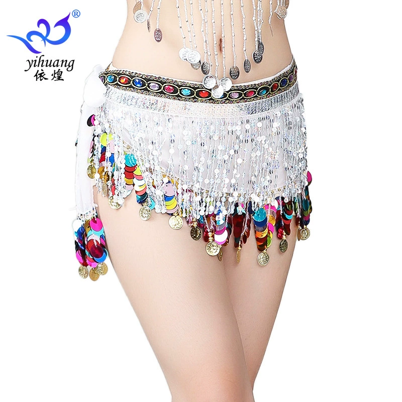 Поясной шарф для танца живота с блестками, цепочка на талию, фестивальное украшение на талию, поясной шарф с кисточками, шифоновый костюм для выступления, поясной шарф
