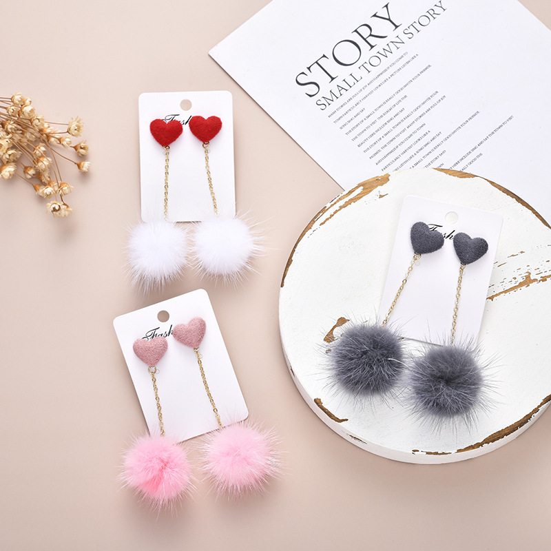 Love Hair Ball Earrings Women's Korean Internet Celebrity Elegant Earrings 2023 New 925 Silver Pin Autumn and Winter Plush Earrings
