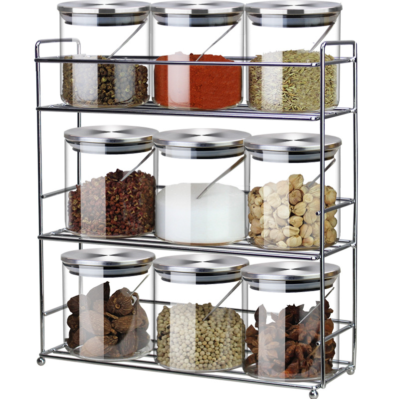 メーカー調味料瓶セット調味料箱棚6個缶セット調味料棚ステンレス6個瓶ガラス