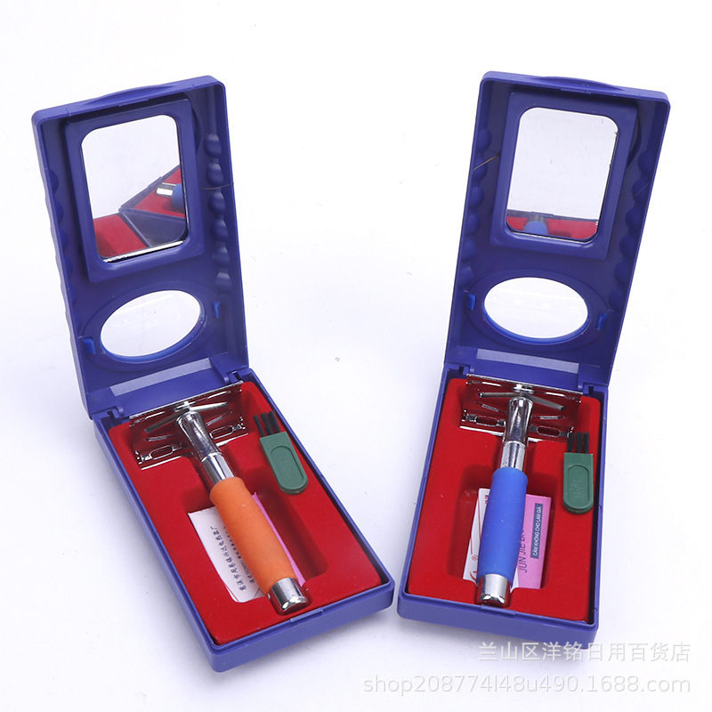 Junjie Manual Metal Razor Holder Old-Fashioned Razor Boxed Silicone Anti-Slip Handle Shaving with Blade Wholesale