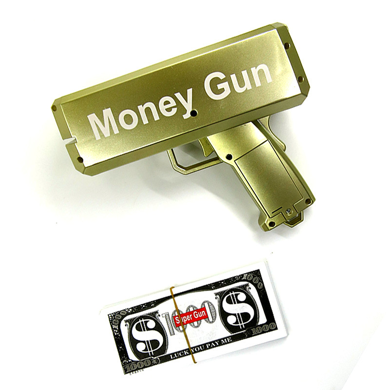 Super Money Gun eléctrico pulverizador de dinero creativo de reducción de presión pistola de billetes de dólar escupir juguetes pistola