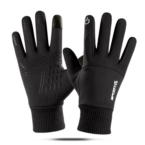 Cross-border outdoor cycling waterproof gloves for men with touch screen in winter plus velvet to keep warm and non-slip mountaineering silicone cycling polar fleece