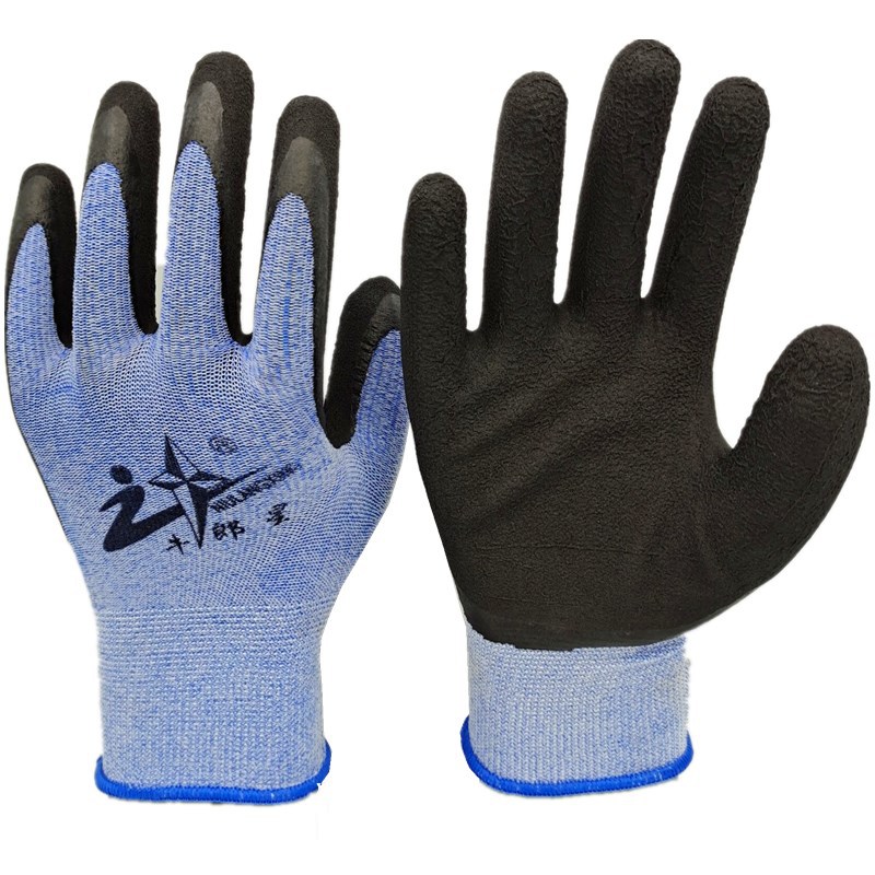 牛郎星弹力星手套十三针尼龙乳胶发泡邹纹劳保手套手套