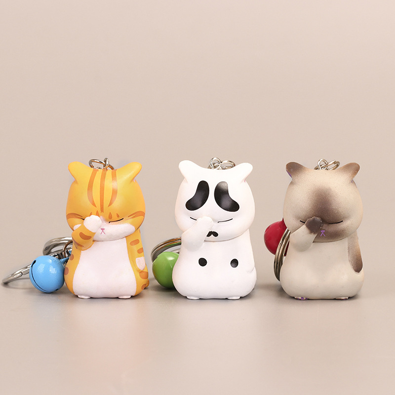 3 Types of Cat Keychains with Face-Covering Design, Cute Cartoon Kitten Doll Pendants, Cat Figurines, Bag Charms, Small Gifts