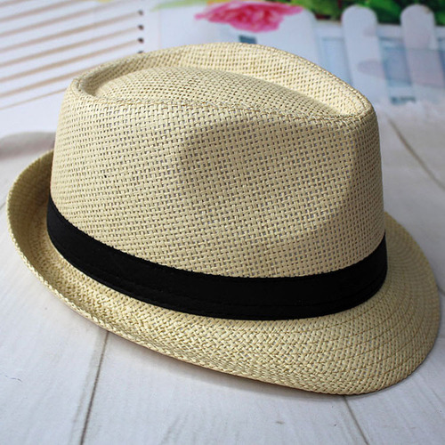 夏季草编纯色礼帽 爵士帽中老年男士礼帽透气遮阳帽草帽子