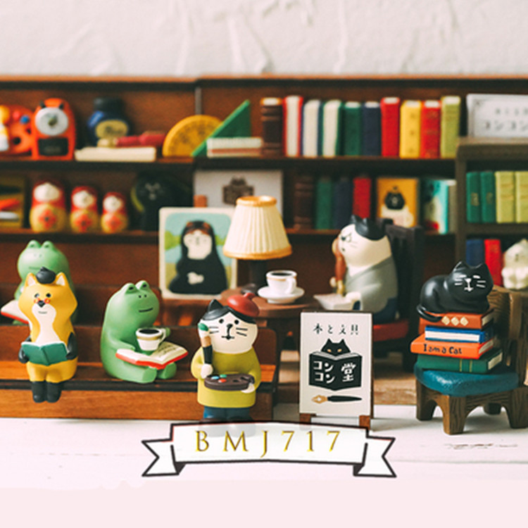 Japanese grocery zakka Fox Hall bookstore series cat bookshelf ins ornaments miniature shooting scene small ornaments