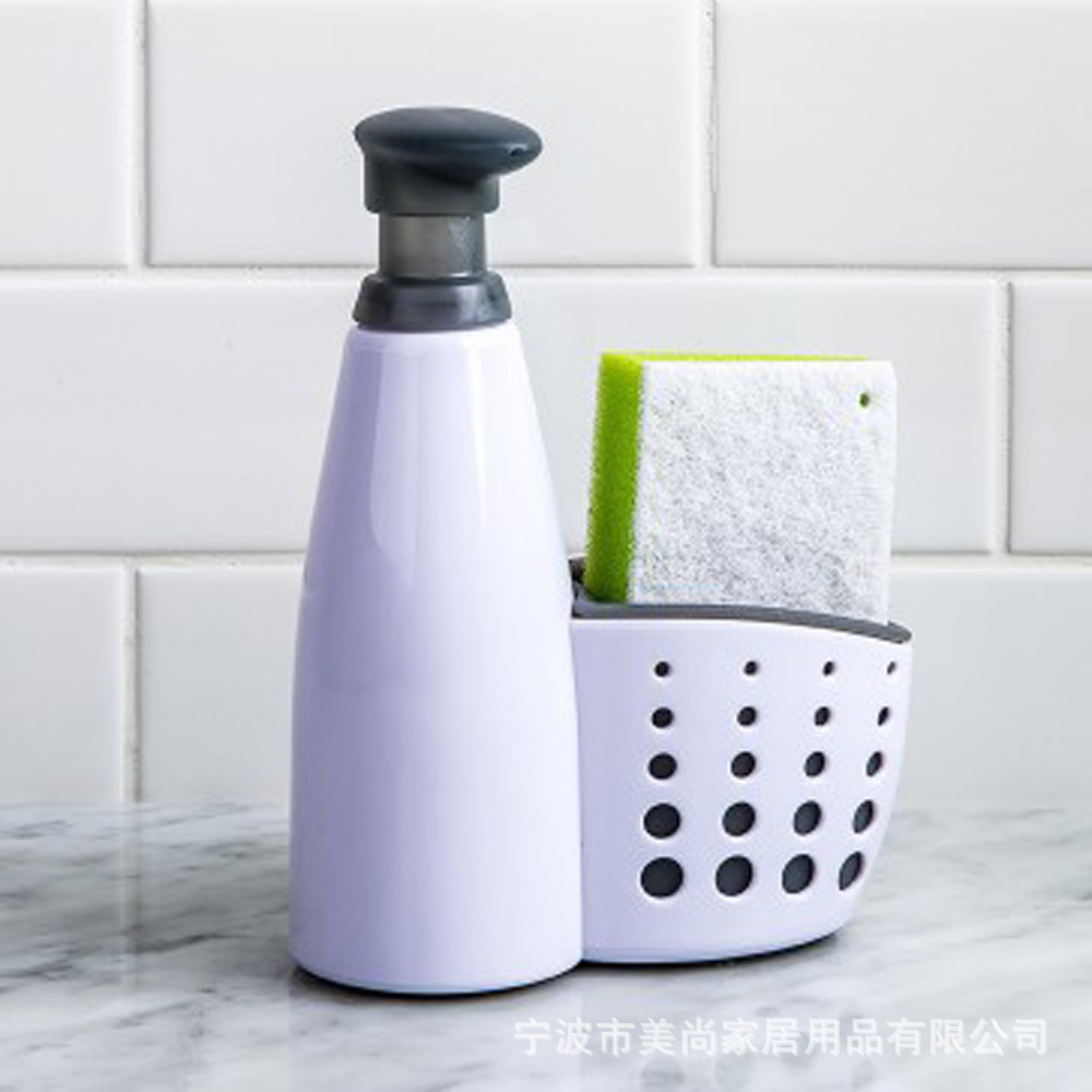 Dispensador de Jabón a Presión 350 ml de Plástico con Esponja para Fregadero de Cocina image 2
