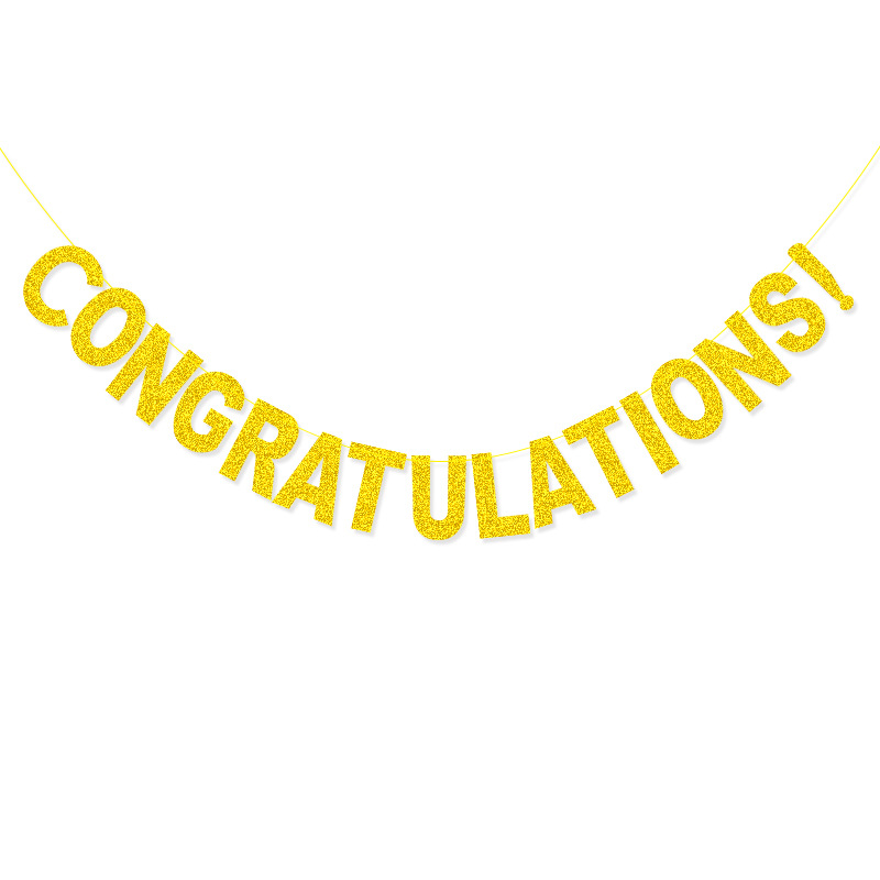 Banderas de cadena decorativas fiesta de graduación Suministro directo de fábrica ¡FELICITACIONES! Oro Glitter Garland