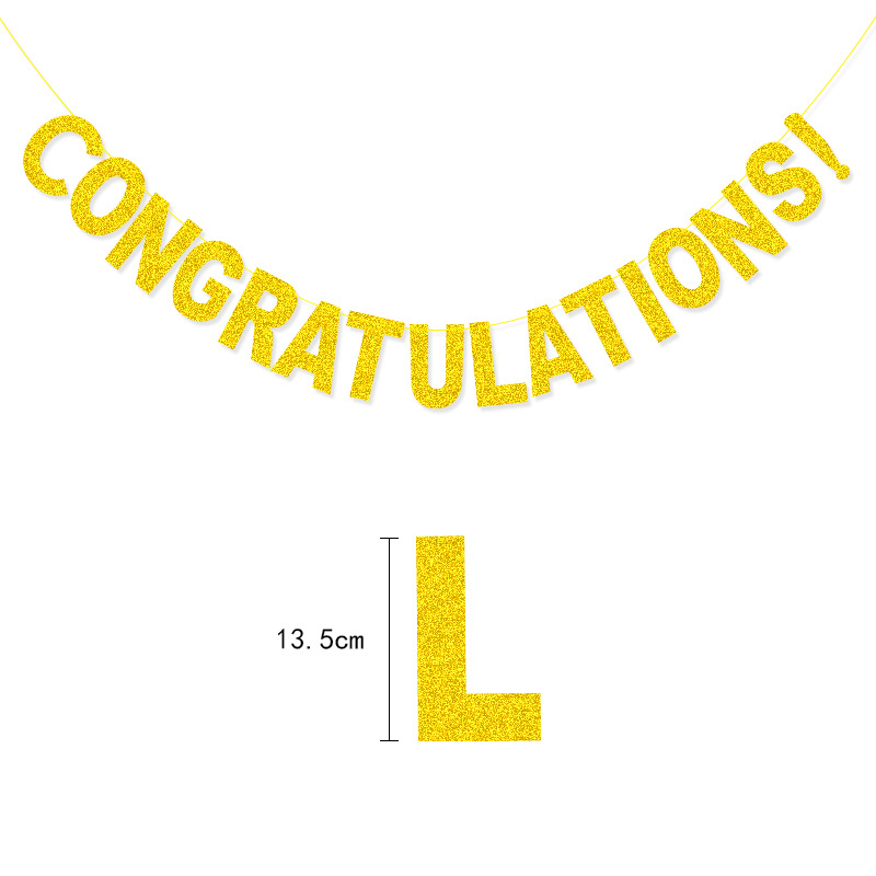 Banderas de cadena decorativas fiesta de graduación Suministro directo de fábrica ¡FELICITACIONES! Oro Glitter Garland