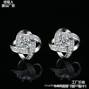 s925 sterling silver Clover stud earrings factory direct earrings wholesale girls matching clothes style Korean style Dongdaemun