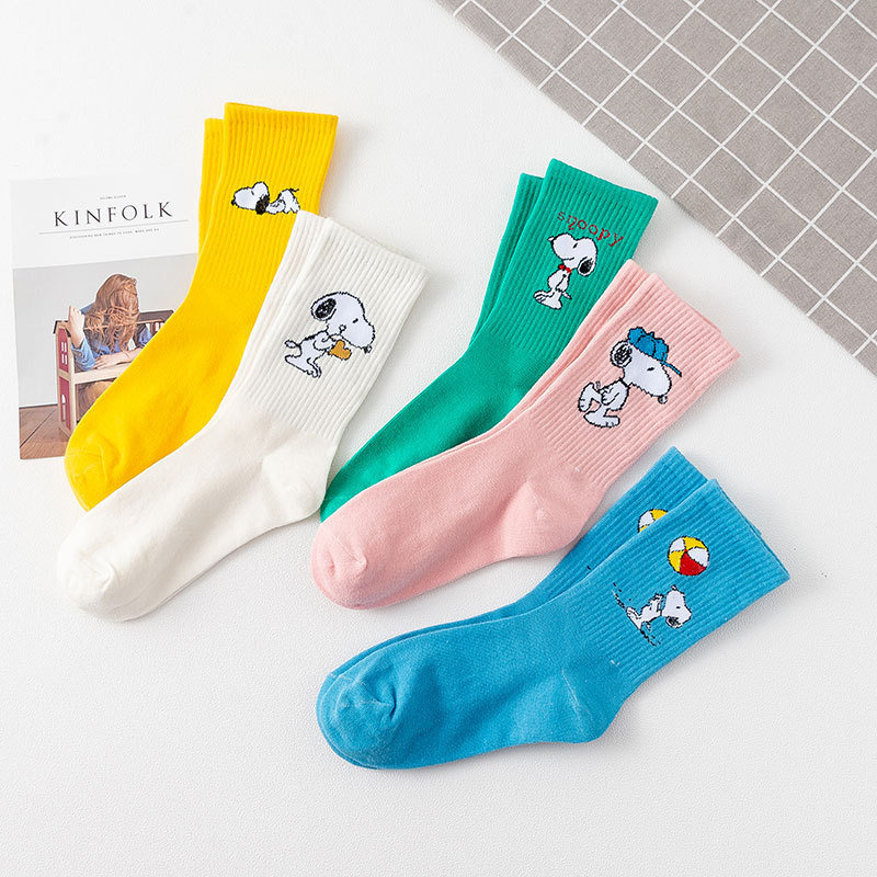 Socks Mid-Calf Autumn and Winter High-Top Preppy Style Sports Cartoon Snoopy Korean Style Trendyy Socks Factory Casual Versatile and Comfortable