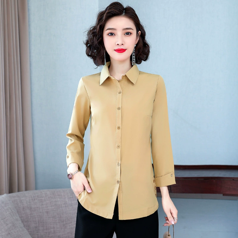 Spring autumn burgundy body-friendly shirt for mother, western style, for middle age, plus size