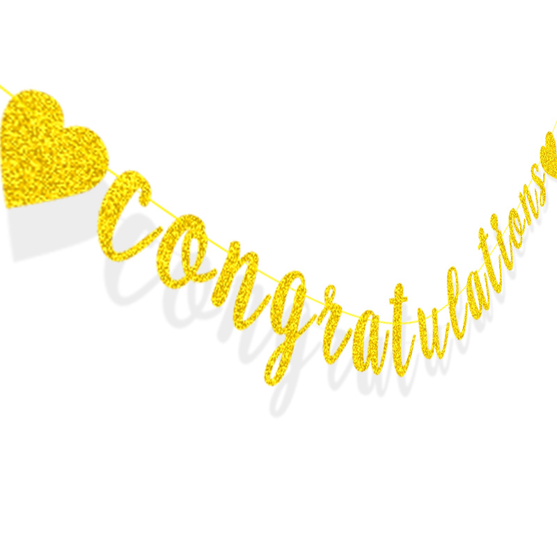 Suministro directo de fábrica decoración cadena bandera amor congratu lations oro Glitter guirnalda