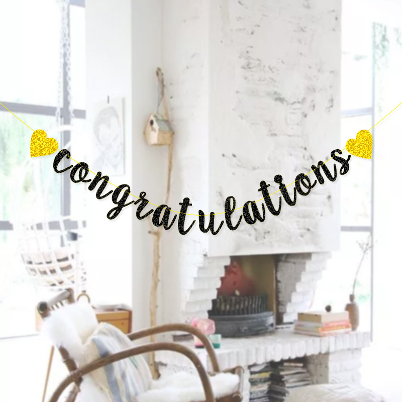 Suministro directo de fábrica decoración cadena bandera amor congratu lations oro Glitter guirnalda