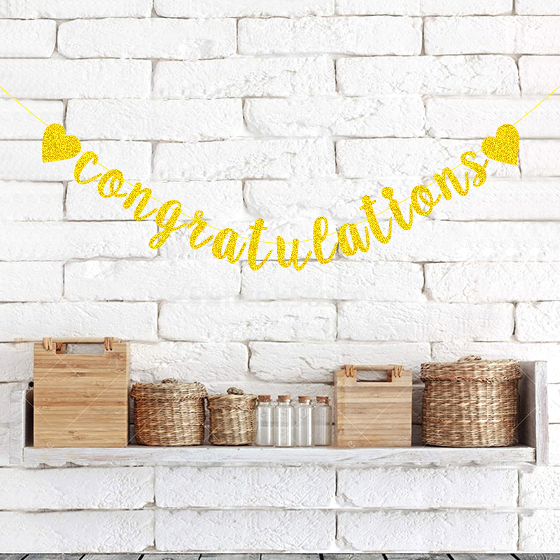 Suministro directo de fábrica decoración cadena bandera amor congratu lations oro Glitter guirnalda