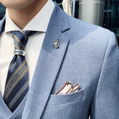 Men's New Three-Piece Suit Set Slim Korean Style Business Casual Wedding Guest Suit Groom's Companion Dress Set Elegant High-End