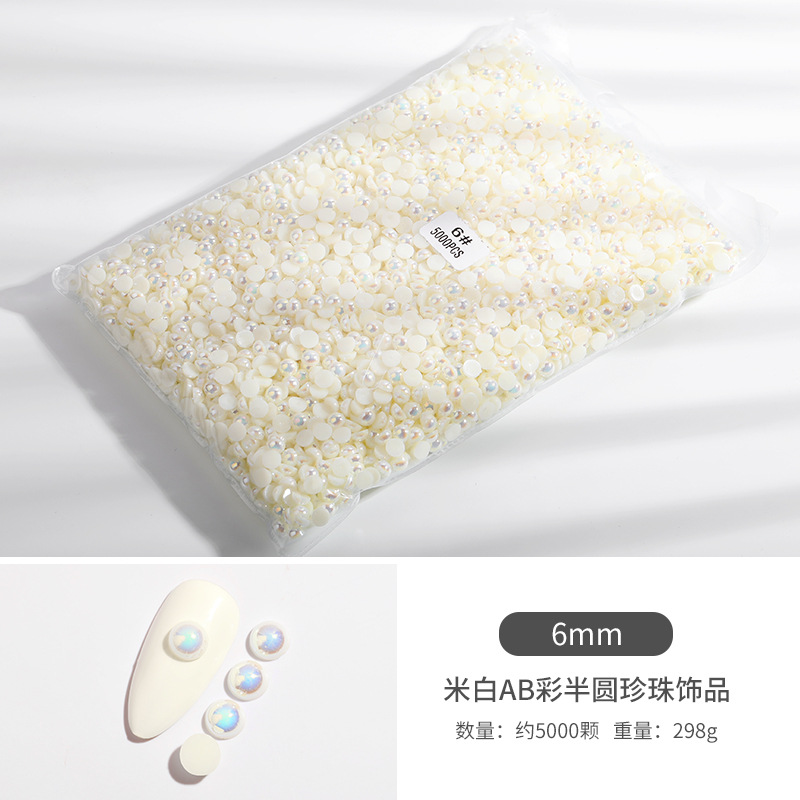 Manicura semicírculo perla joyería 1,5-6mm beige AB color mágico ins perla plana diamante bolsa manicura joyería