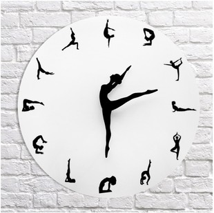 Fashion mute wall clock living room background decorative wall clock creative DIY dancing women yoga pattern clock cross-border hot sale