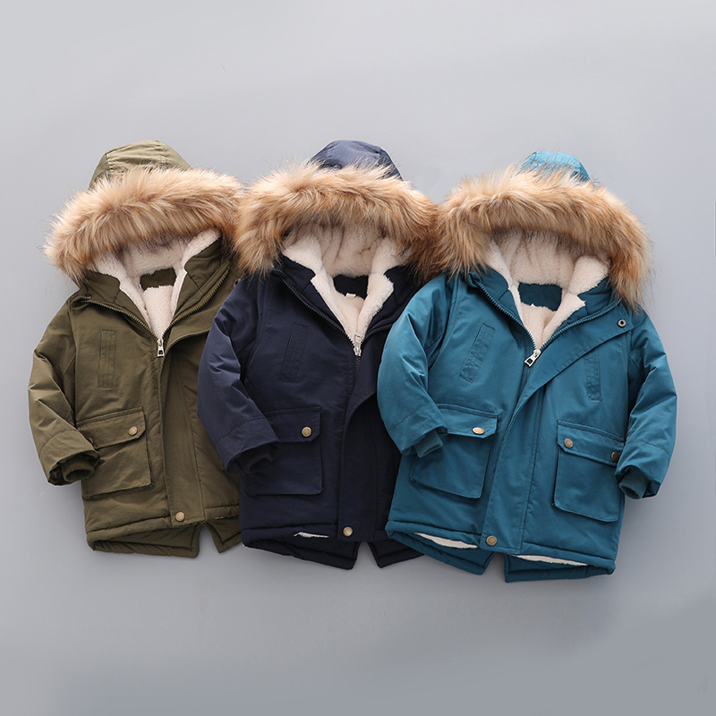Foreign Trade Kidsren's Clothing Fleece-Lined and Thickeneded 2025 Cotton Clothes Winter New Fashion Hooded Boys' Cotton Clothes Kidsren's Cotton Jackets