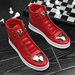 Men's 2023 Autumn/Winter Martin Boots High-Cut Skate Shoes Metal Casual Leather Boots Korean Version Trendy Street Dance Shoes Direct Sale