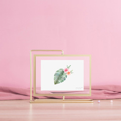 Nordic Creative Metal Rotating Photo Frame, Double-Sided Glass 8-Inch Display Frame for Wedding & Marriage Registration Photos, Gold Ornament