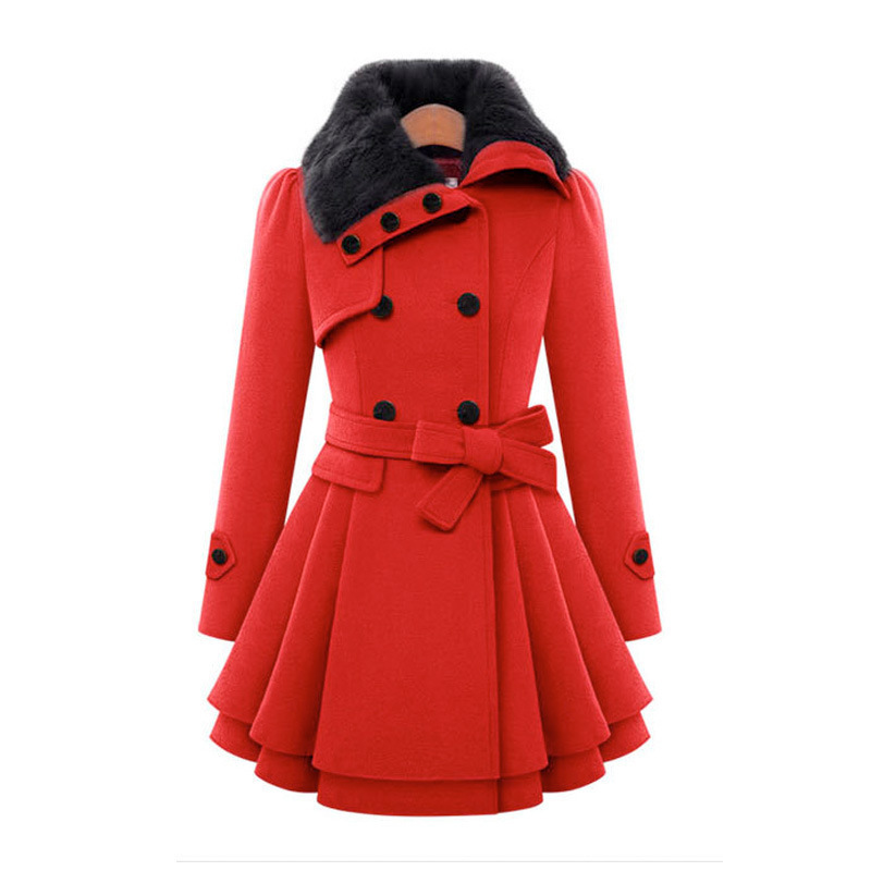 Aliexpress Wish New European and American Style Fitted Mid-Length Woolen Coat Double-Breasted Thick Fur Collar Coat