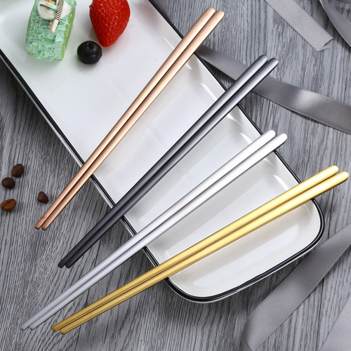 Korean solid 304 stainless steel flat chopsticks, non-slip and anti-scalding, metal tachyon source manufacturer for home restaurants and hotels