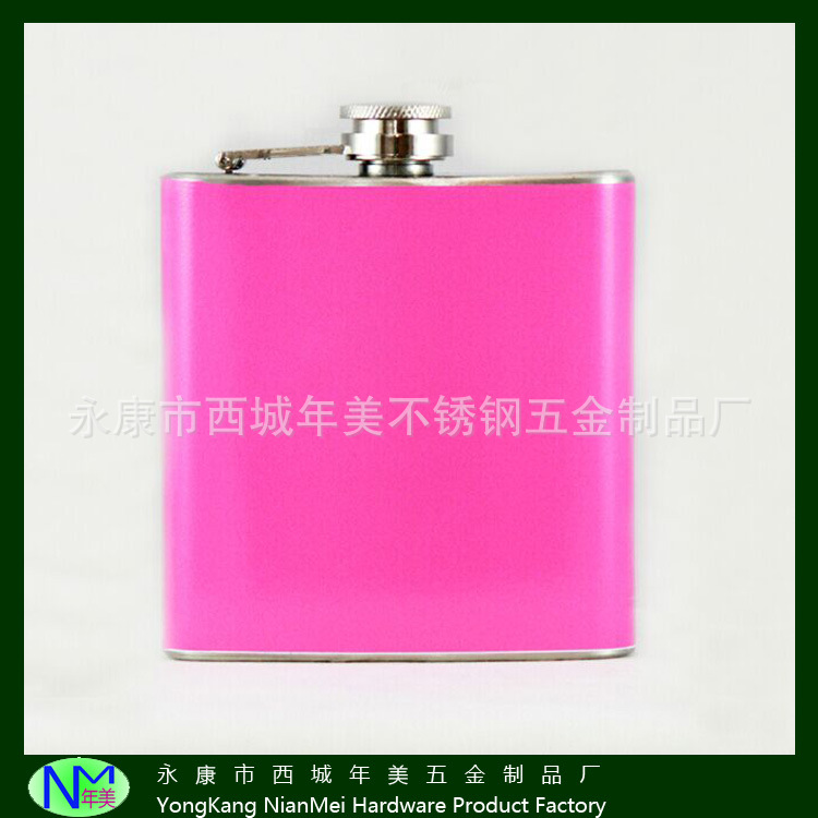 随身便携式5oz桃红色包皮不锈钢酒壶