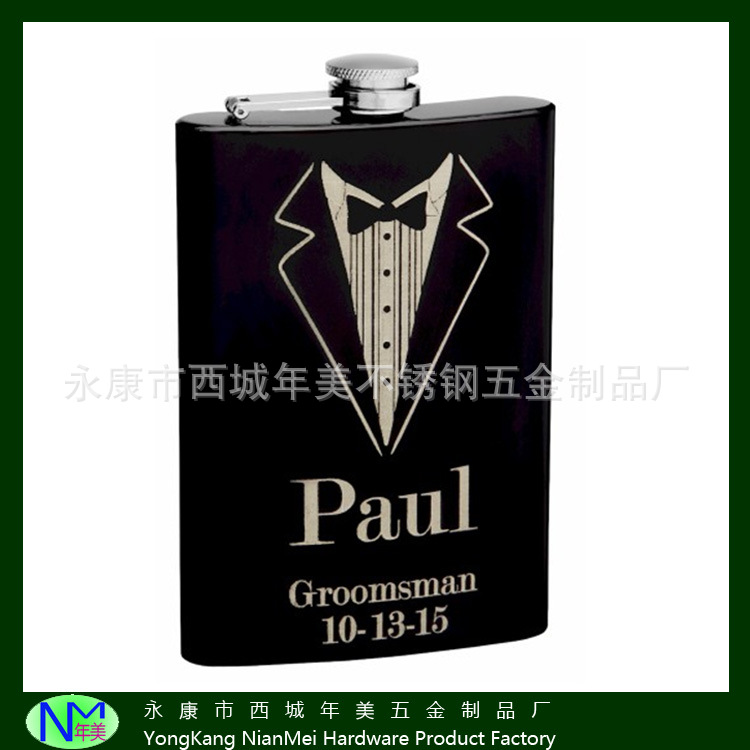 永康生产厂家直销8oz精美表面喷漆丝网印刷图案酒壶不锈钢304