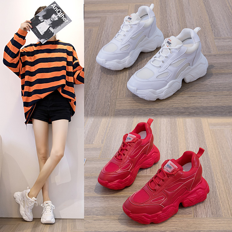 Casual Shoes for Women, Autumn and Winter 2064 New Style Dad Shoes, Black Internal Height-Increasing Flat Shoes, Trendy Shoes, Genuine Leather High Heels