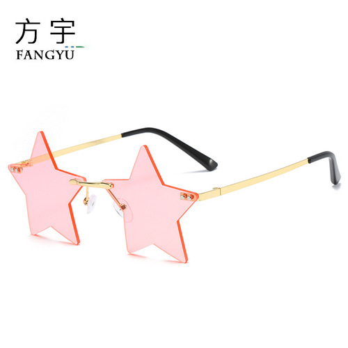 New style women's rimless sunglasses five-pointed star personality colorful ocean sunglasses summer trend glasses wholesale