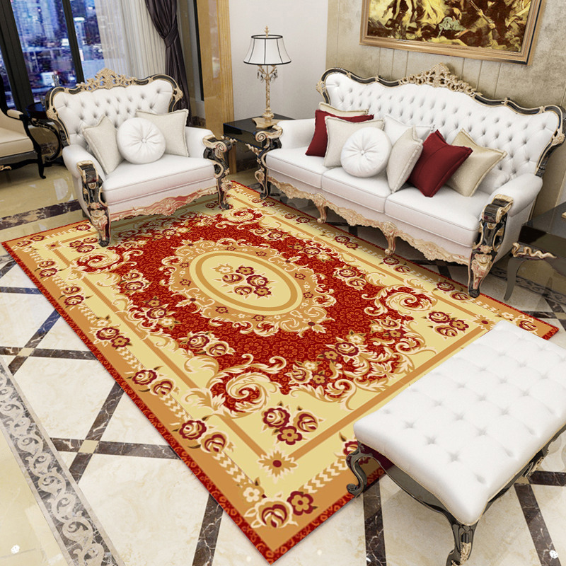 Alfombras de estilo europeo para venta al por mayor transfronteriza, alfombras de gran superficie para salas de estar, alfombras para sofá y mesa de centro, alfombras de fácil cuidado para alojamientos.