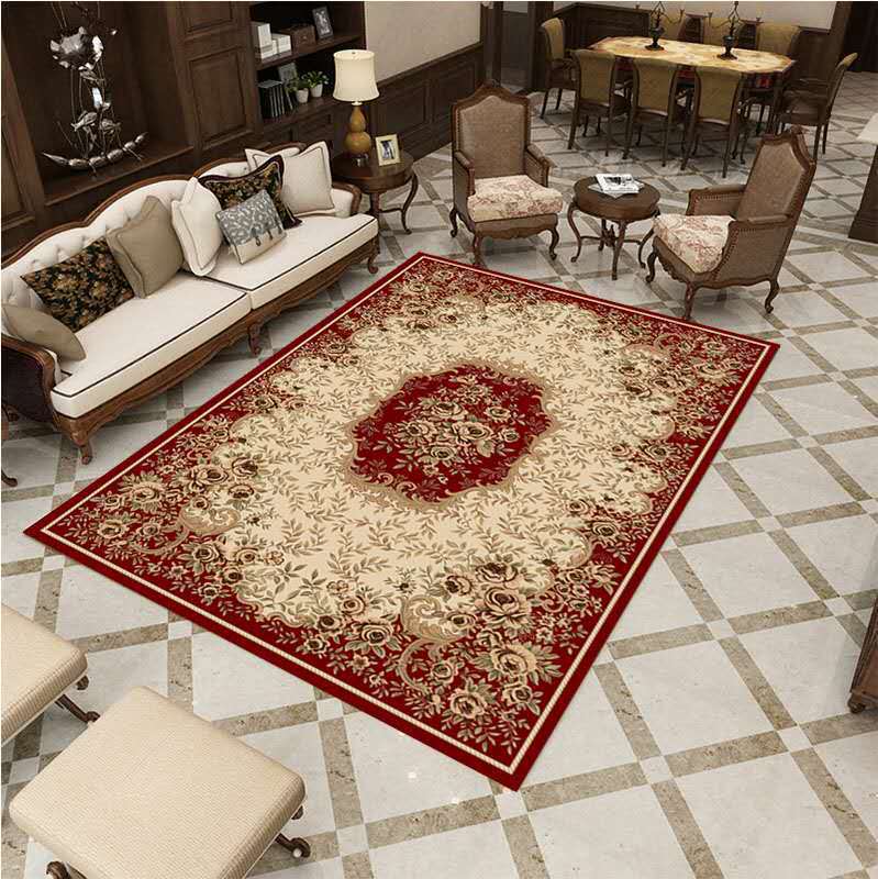 Alfombras de estilo europeo para venta al por mayor transfronteriza, alfombras de gran superficie para salas de estar, alfombras para sofá y mesa de centro, alfombras de fácil cuidado para alojamientos.