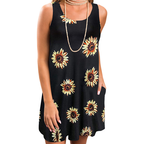 European and American-style Summer Dress | Floral Print, Sleeveless, Round Neck, Loose-Fit Design for Women