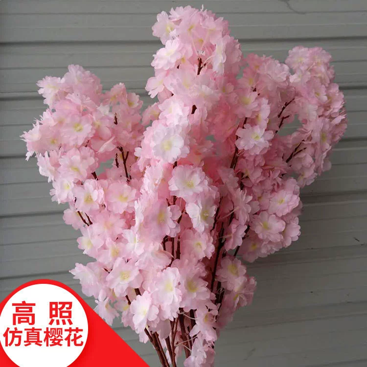 Artificial cherry blossom branches, 3–4 branches, multi‑layer realistic blossoms, wedding and event decor