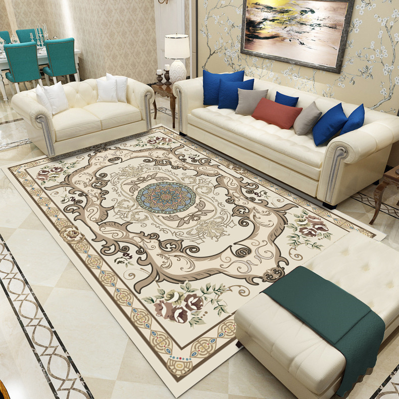 Alfombra de estilo europeo retro para sala de estar, alfombra para sofá y mesa de centro, alfombra de terciopelo cristalino, alfombra resistente al desgaste y de fácil cuidado para estudio.