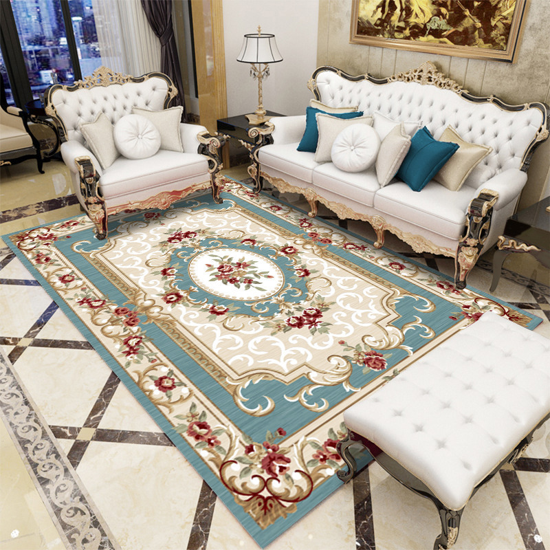 Alfombra de estilo europeo retro para sala de estar, alfombra para sofá y mesa de centro, alfombra de terciopelo cristalino, alfombra resistente al desgaste y de fácil cuidado para estudio.