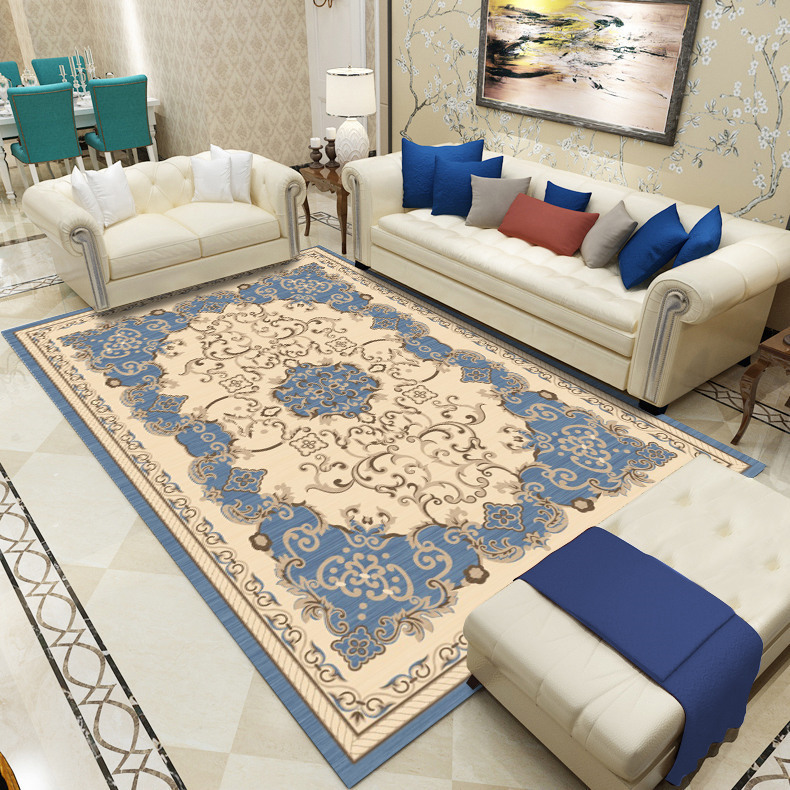 Alfombra de estilo europeo retro para sala de estar, alfombra para sofá y mesa de centro, alfombra de terciopelo cristalino, alfombra resistente al desgaste y de fácil cuidado para estudio.