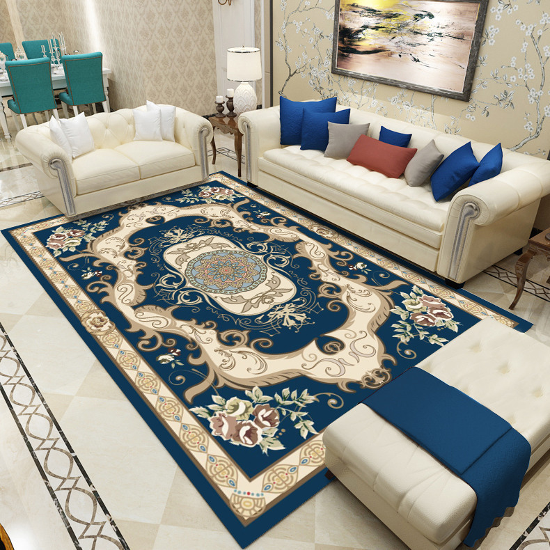 Alfombra de estilo europeo retro para sala de estar, alfombra para sofá y mesa de centro, alfombra de terciopelo cristalino, alfombra resistente al desgaste y de fácil cuidado para estudio.