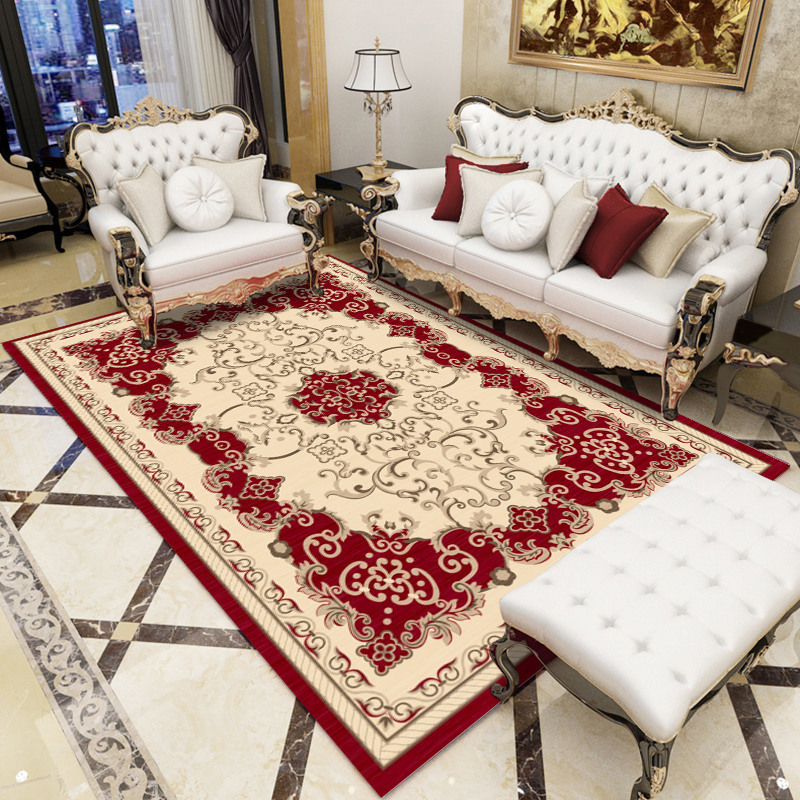 Alfombra de estilo europeo retro para sala de estar, alfombra para sofá y mesa de centro, alfombra de terciopelo cristalino, alfombra resistente al desgaste y de fácil cuidado para estudio.